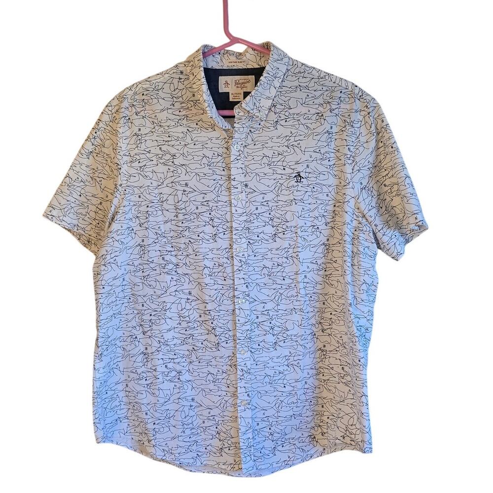 penguin shark button down shirt size Xl